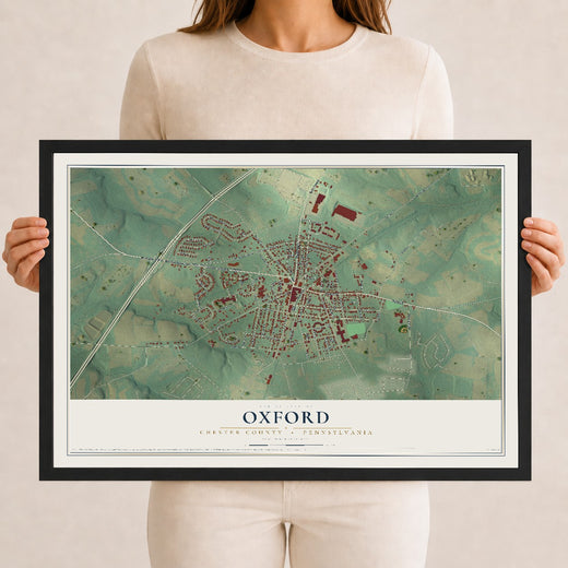 Map of Oxford, Chester County, Pennsylvania, 12 x 18 inch print in a black wood frame