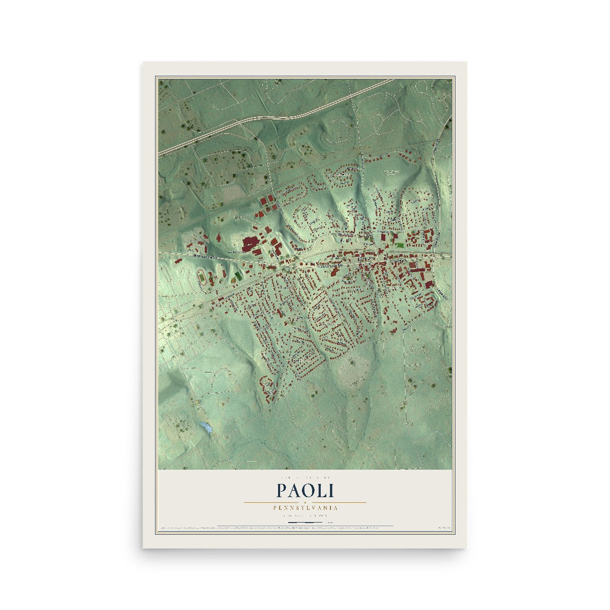 Map of Paoli, Pennsylvania, 12 x 18 inch unframed archival matte print