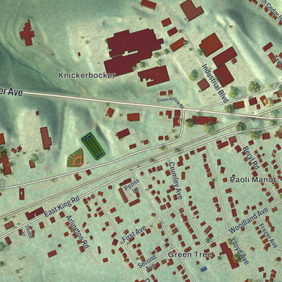 Second close-up of the map of Paoli, Pennsylvania print showing more streets and buildings