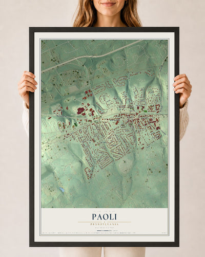Map of Paoli, Pennsylvania, 24 x 36 inch print in a black wood frame