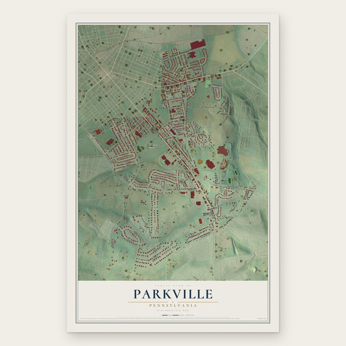Parkville, Pennsylvania map print, the full design