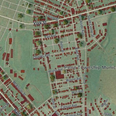 Close-up of the map of Parkville, Pennsylvania print showing street and building detail