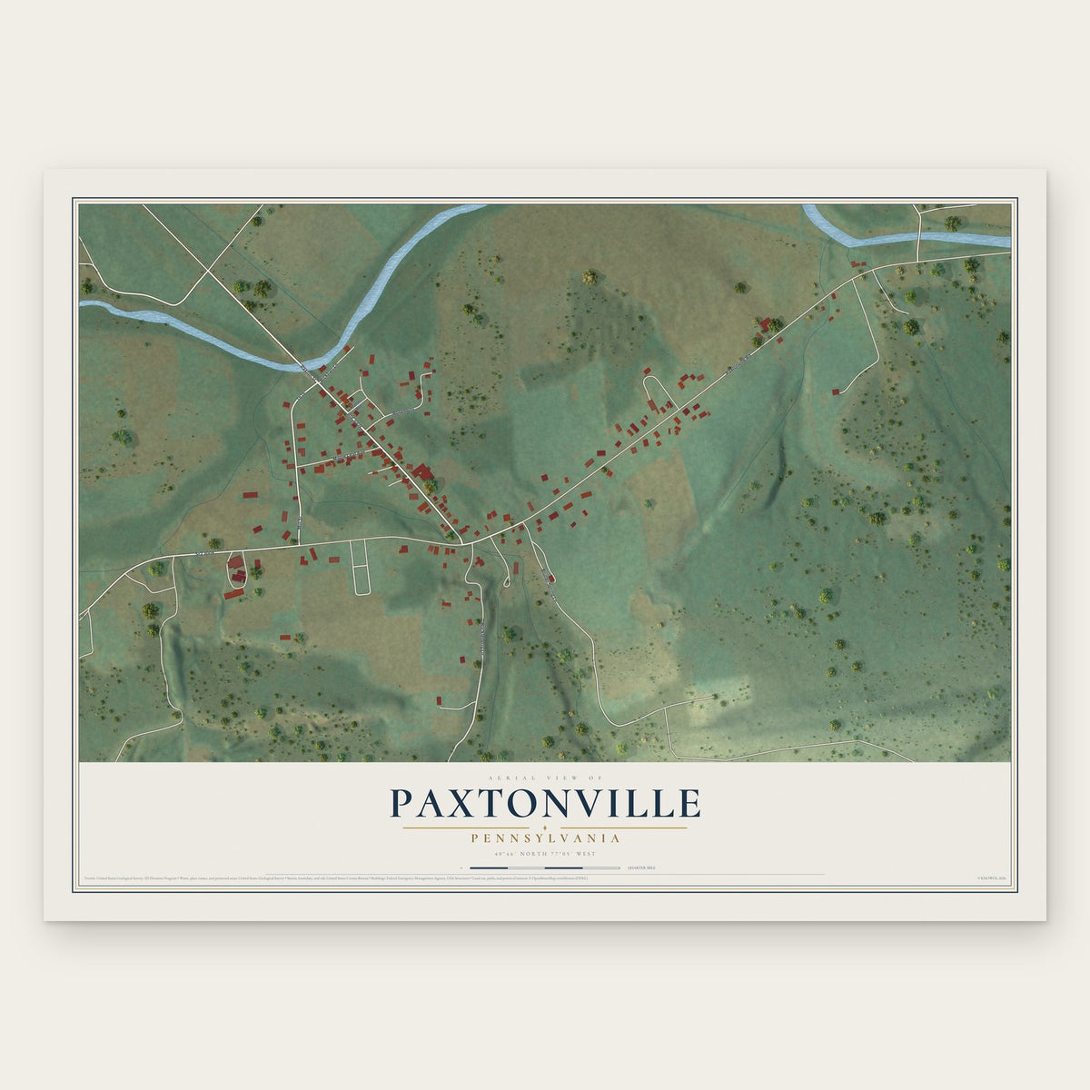 Paxtonville, Pennsylvania map print, the full design