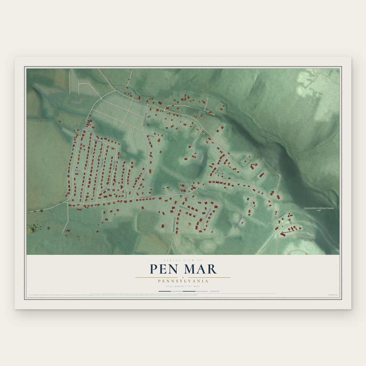 Pen Mar, Pennsylvania map print, the full design