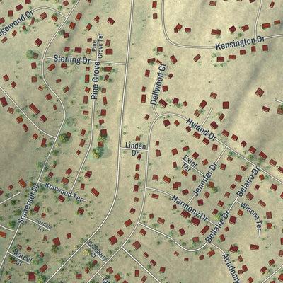 Close-up of the map of Penn Estates, Pennsylvania print showing street and building detail