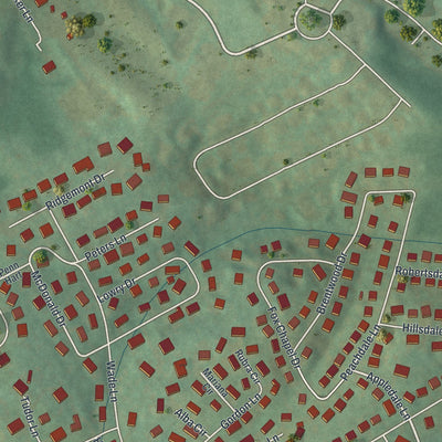 Close-up of the map of Penn Farms, Pennsylvania print showing street and building detail