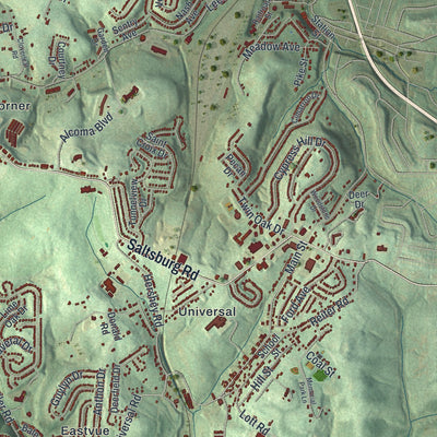 Second close-up of the map of Penn Hills, Pennsylvania print showing more streets and buildings