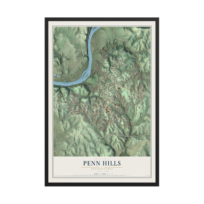 Map of Penn Hills, Pennsylvania, 12 x 18 inch print in a black wood frame