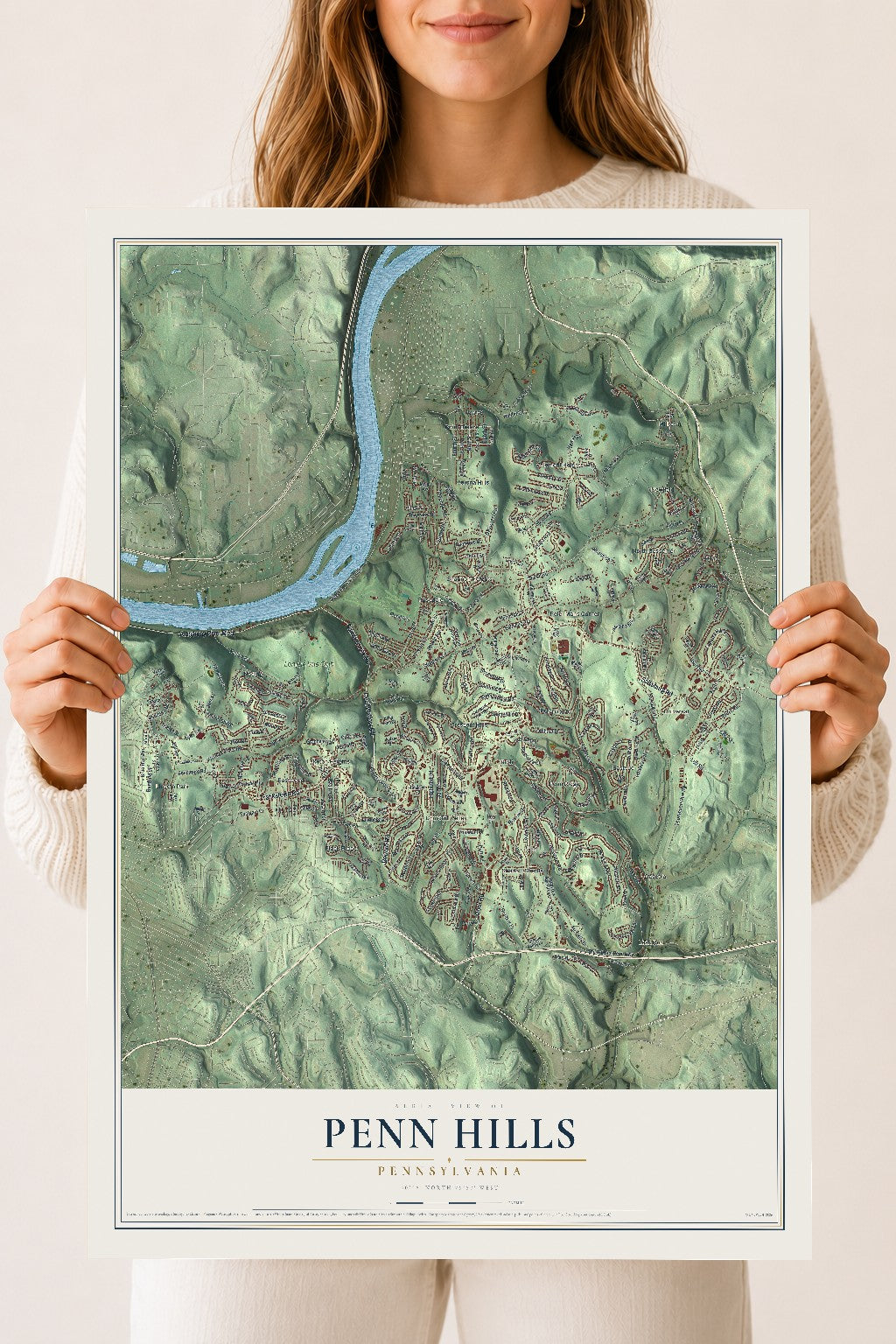 Map of Penn Hills, Pennsylvania, 18 x 24 inch unframed archival matte print