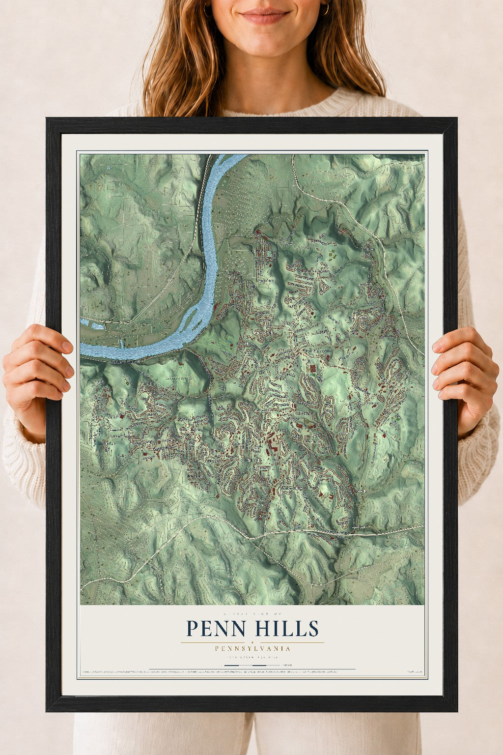 Map of Penn Hills, Pennsylvania, 18 x 24 inch print in a black wood frame