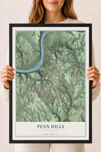 Map of Penn Hills, Pennsylvania, 18 x 24 inch print in a black wood frame