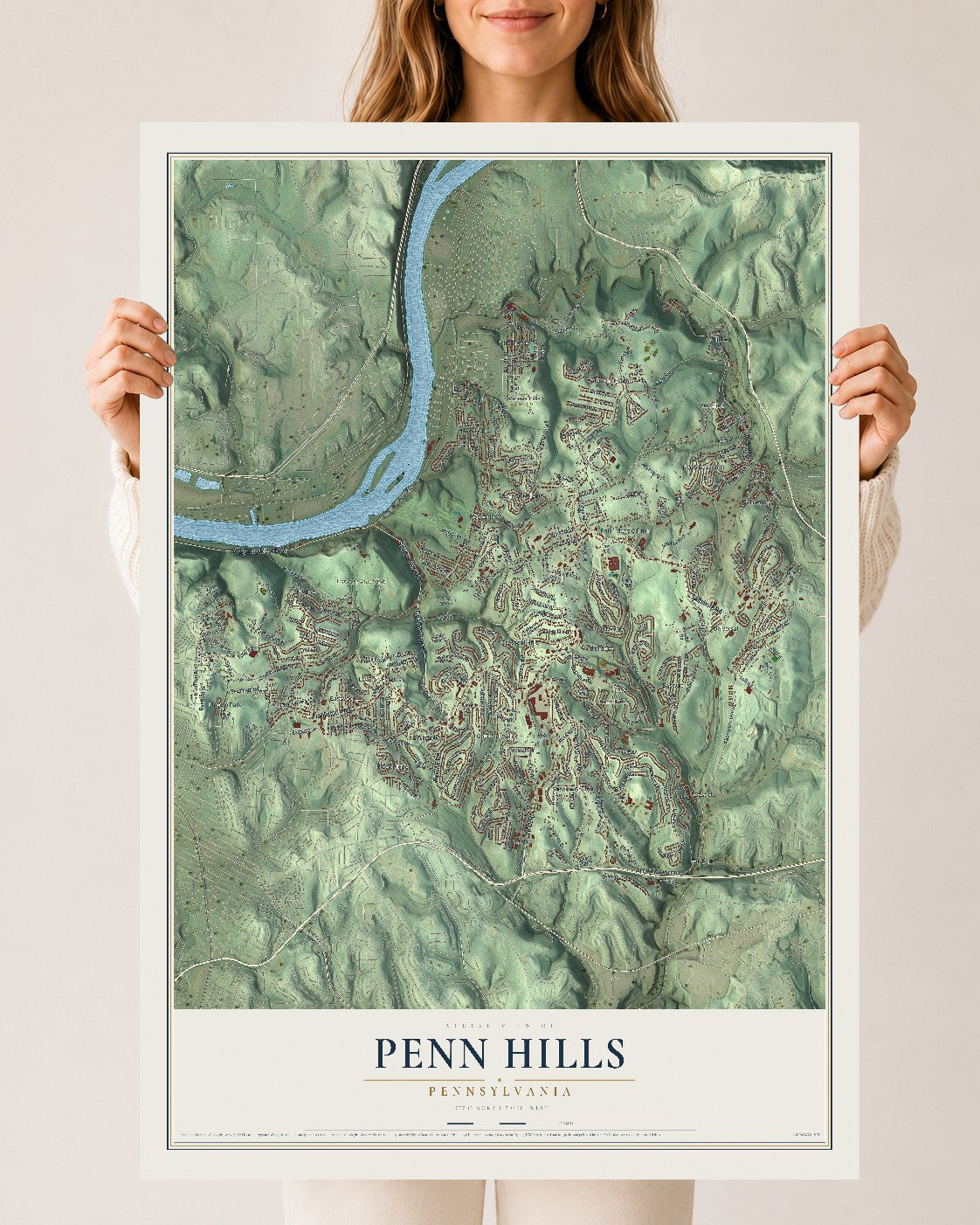 Map of Penn Hills, Pennsylvania, 24 x 36 inch unframed archival matte print
