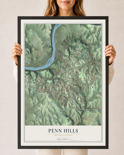 Map of Penn Hills, Pennsylvania, 24 x 36 inch print in a black wood frame