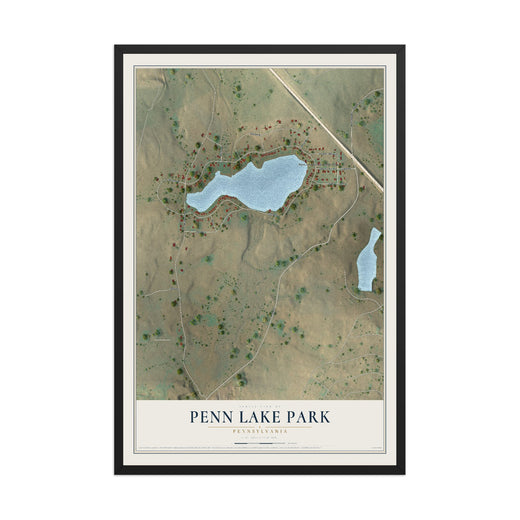 Map of Penn Lake Park, Pennsylvania, 12 x 18 inch print in a black wood frame