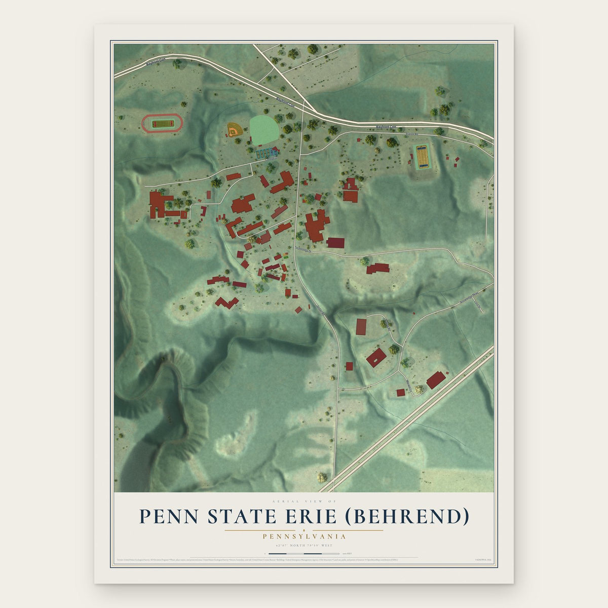 Penn State Erie (Behrend), Pennsylvania map print, the full design