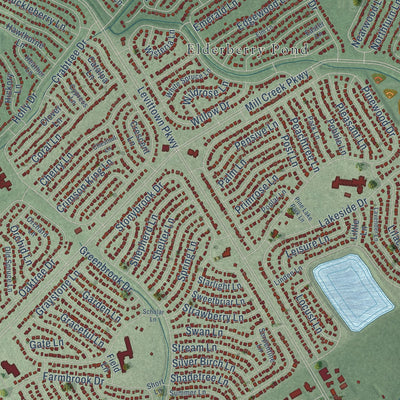 Close-up of the map of Penn Valley, Pennsylvania print showing street and building detail