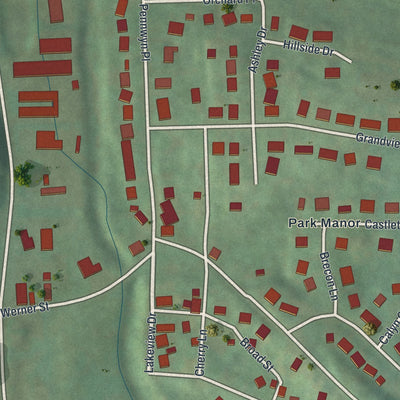 Close-up of the map of Pennwyn, Pennsylvania print showing street and building detail