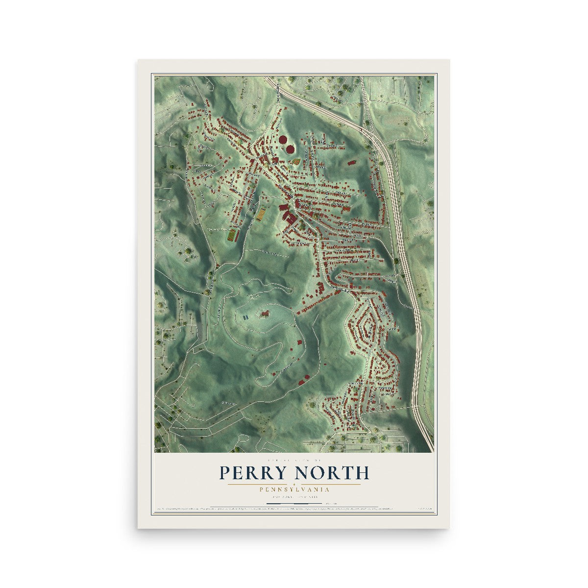 Map of Perry North, Pennsylvania, 12 x 18 inch unframed archival matte print