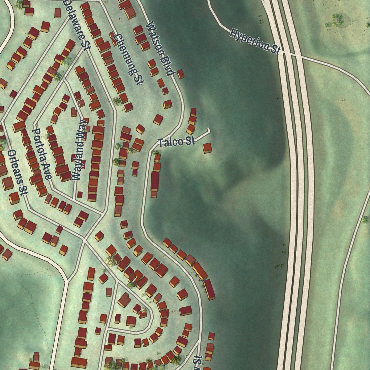 Second close-up of the map of Perry North, Pennsylvania print showing more streets and buildings