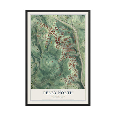 Map of Perry North, Pennsylvania, 12 x 18 inch print in a black wood frame