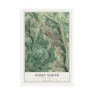 Map of Perry North, Pennsylvania, 12 x 18 inch print in a white wood frame