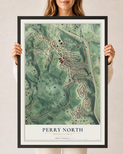 Map of Perry North, Pennsylvania, 24 x 36 inch print in a black wood frame