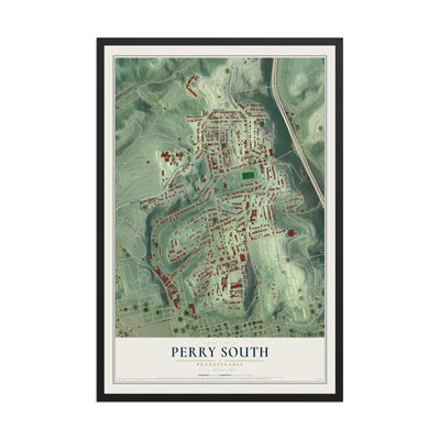 Map of Perry South, Pennsylvania, 12 x 18 inch print in a black wood frame