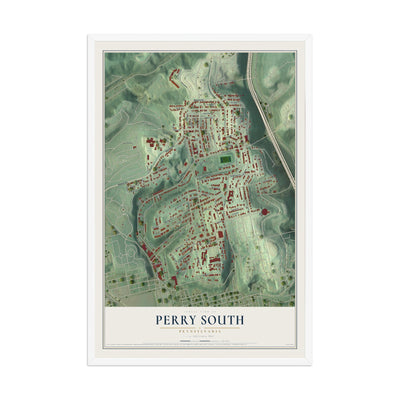 Map of Perry South, Pennsylvania, 12 x 18 inch print in a white wood frame