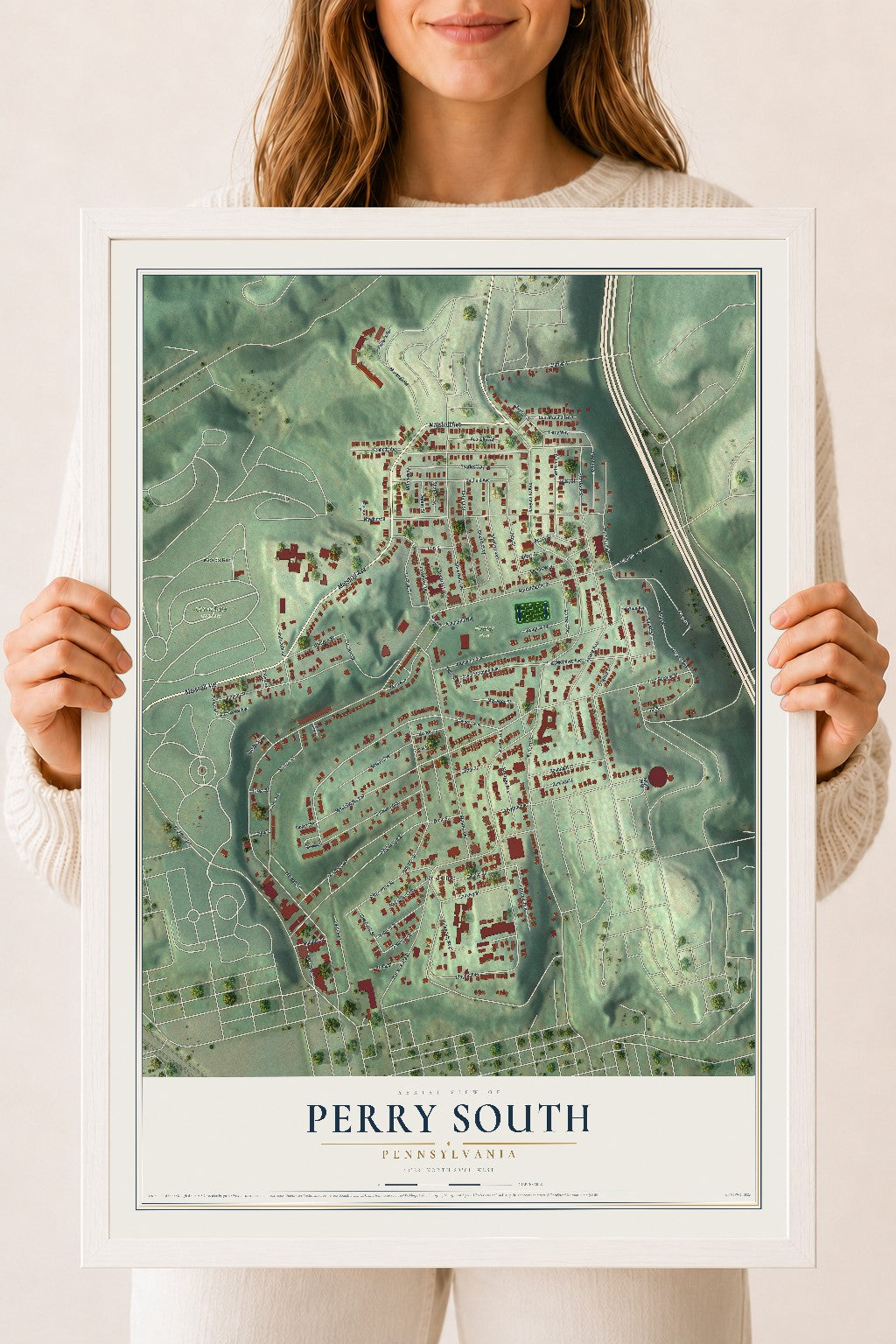 Map of Perry South, Pennsylvania, 18 x 24 inch print in a white wood frame