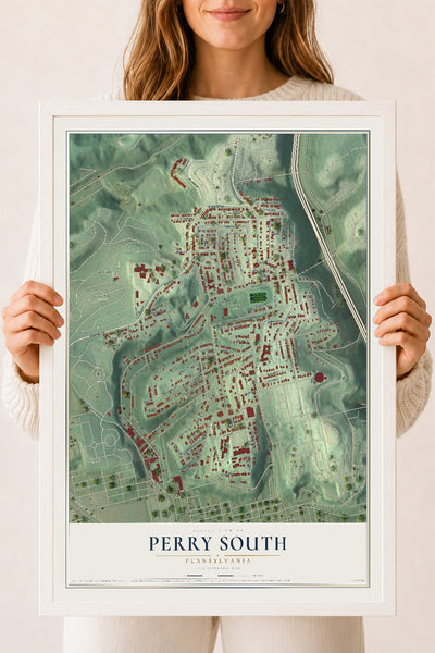Map of Perry South, Pennsylvania, 18 x 24 inch print in a white wood frame