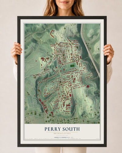 Map of Perry South, Pennsylvania, 24 x 36 inch print in a black wood frame