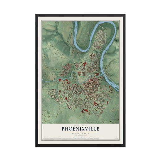 Map of Phoenixville, Pennsylvania, 12 x 18 inch print in a black wood frame