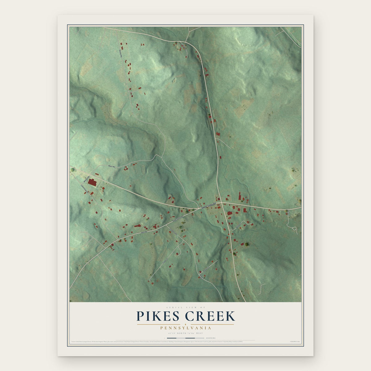 Pikes Creek, Pennsylvania map print, the full design