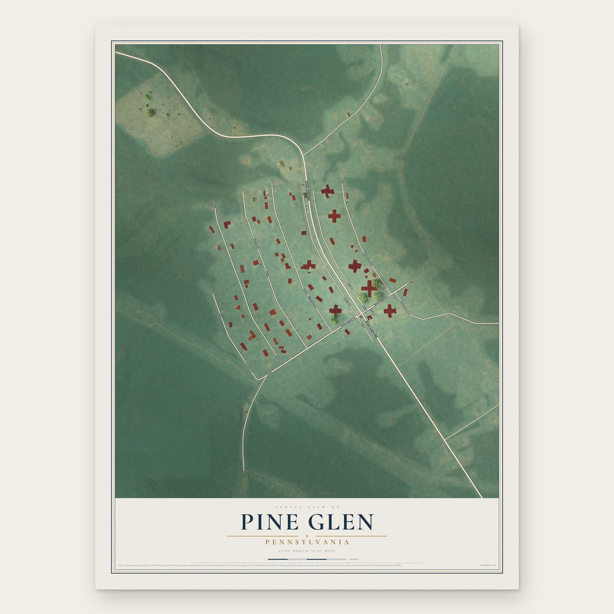 Pine Glen, Pennsylvania map print, the full design