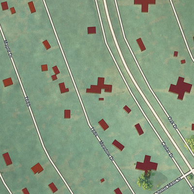 Close-up of the map of Pine Glen, Pennsylvania print showing street and building detail