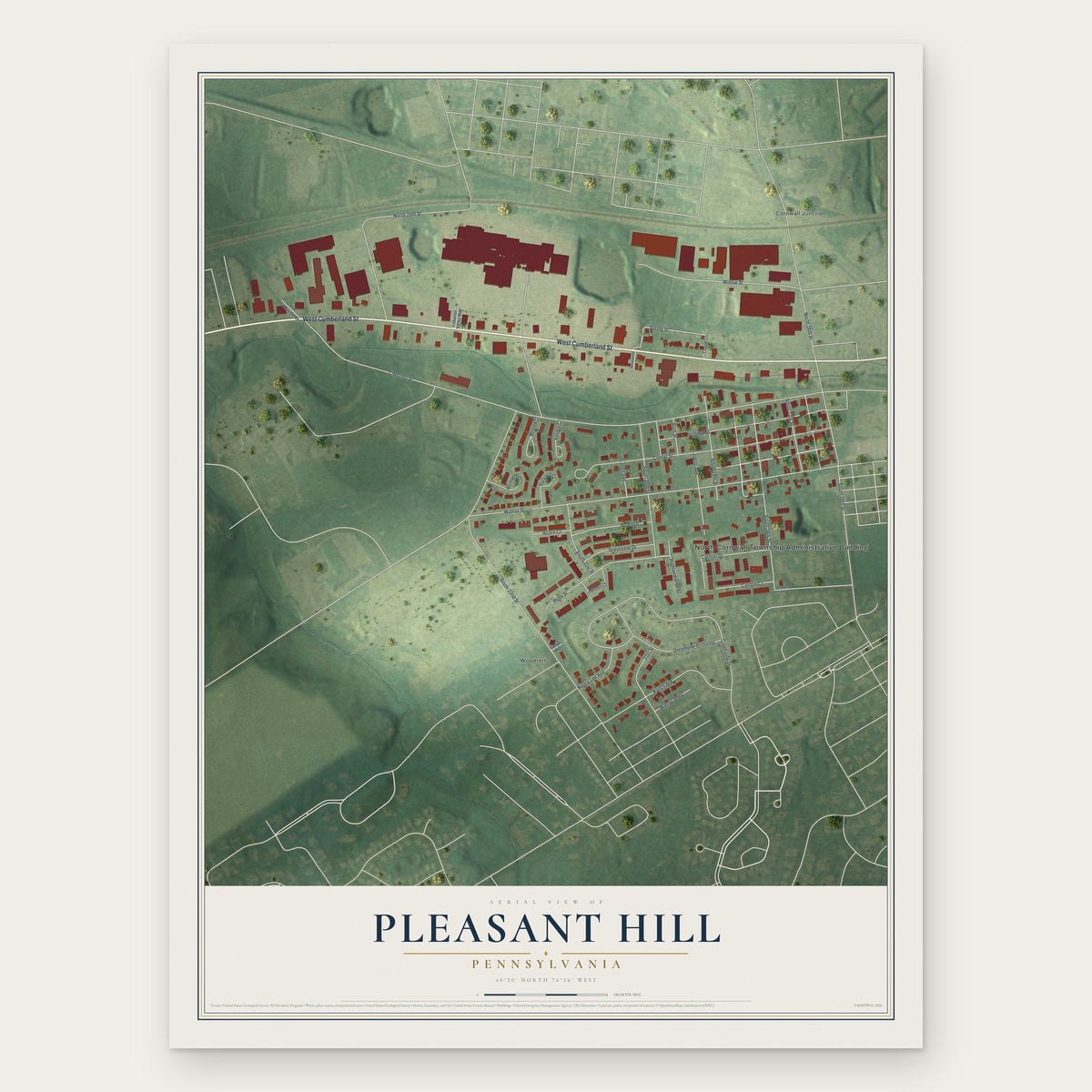 Pleasant Hill, Pennsylvania map print, the full design