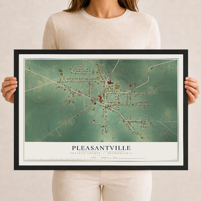 Map of Pleasantville, Venango County, Pennsylvania, 12 x 18 inch print in a black wood frame