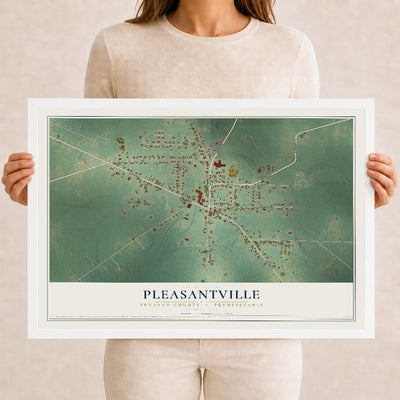 Map of Pleasantville, Venango County, Pennsylvania, 12 x 18 inch print in a white wood frame