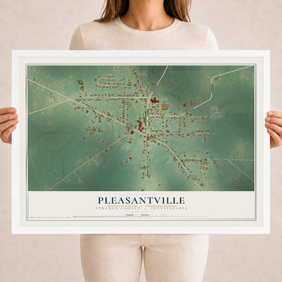 Map of Pleasantville, Venango County, Pennsylvania, 18 x 24 inch print in a white wood frame