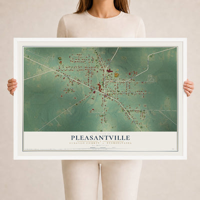 Map of Pleasantville, Venango County, Pennsylvania, 24 x 36 inch print in a white wood frame