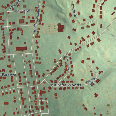 Close-up of the map of Pleasureville, Pennsylvania print showing street and building detail