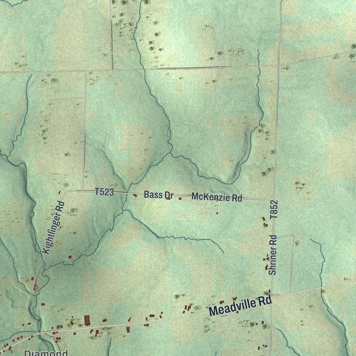 Second close-up of the map of Plum, Venango County, Pennsylvania print showing more streets and buildings