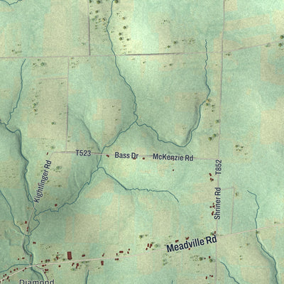 Second close-up of the map of Plum, Venango County, Pennsylvania print showing more streets and buildings