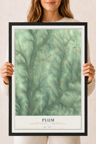 Map of Plum, Venango County, Pennsylvania, 18 x 24 inch print in a black wood frame