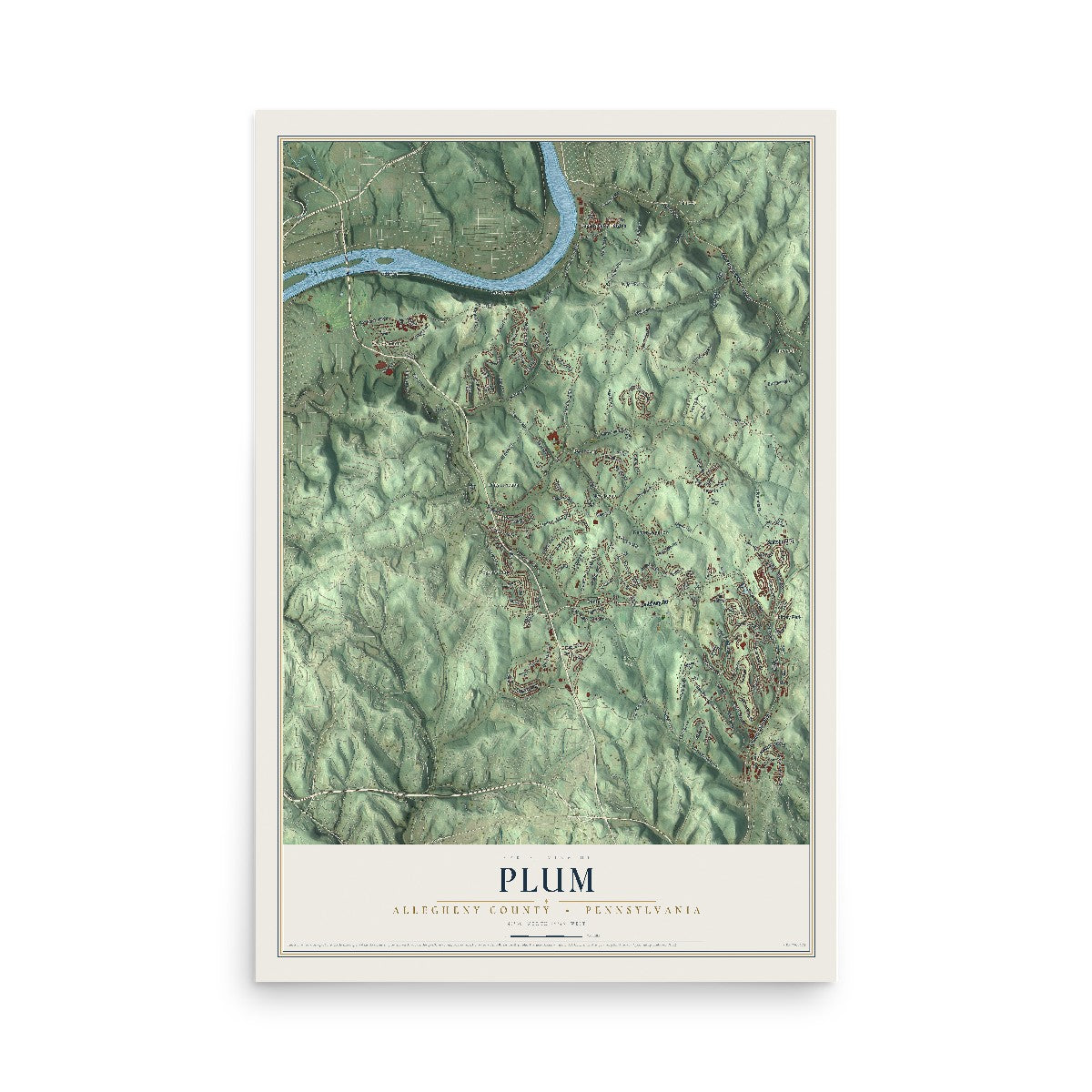 Map of Plum, Allegheny County, Pennsylvania, 12 x 18 inch unframed archival matte print