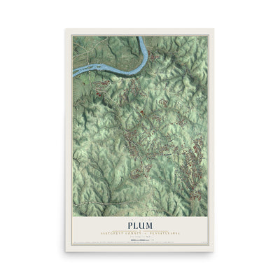 Map of Plum, Allegheny County, Pennsylvania, 12 x 18 inch unframed archival matte print