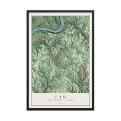 Map of Plum, Allegheny County, Pennsylvania, 12 x 18 inch print in a black wood frame