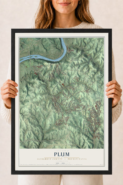 Map of Plum, Allegheny County, Pennsylvania, 18 x 24 inch print in a black wood frame
