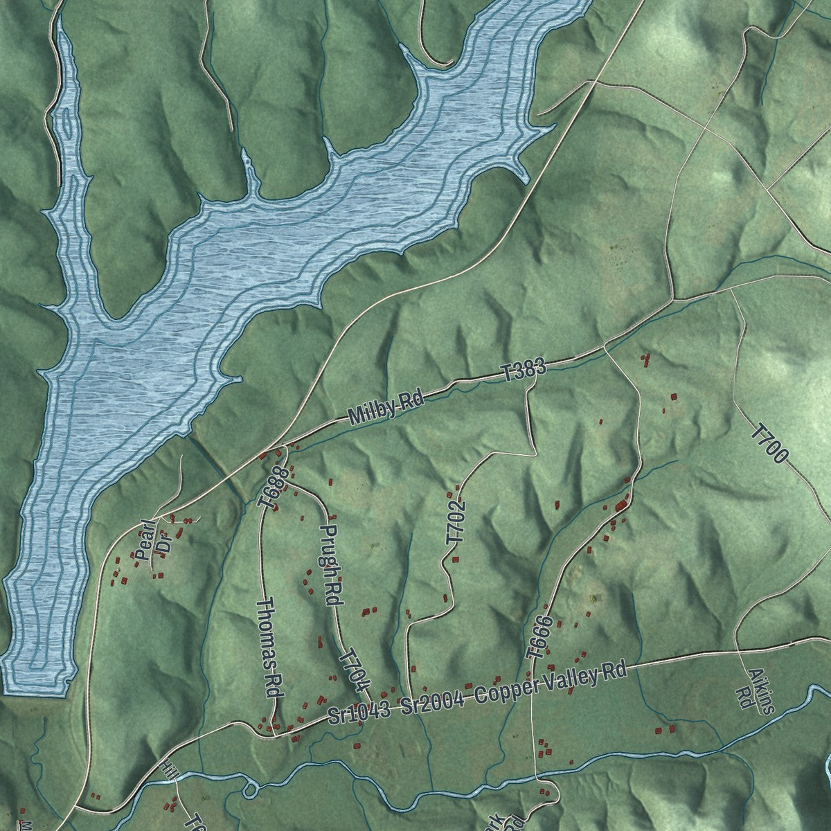 Close-up of the map of Plumcreek, Pennsylvania print showing street and building detail