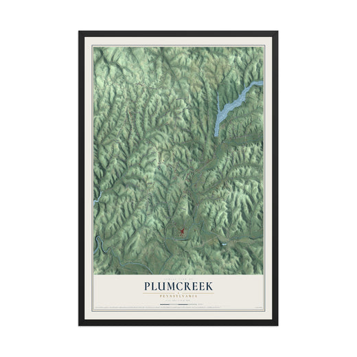 Map of Plumcreek, Pennsylvania, 12 x 18 inch print in a black wood frame